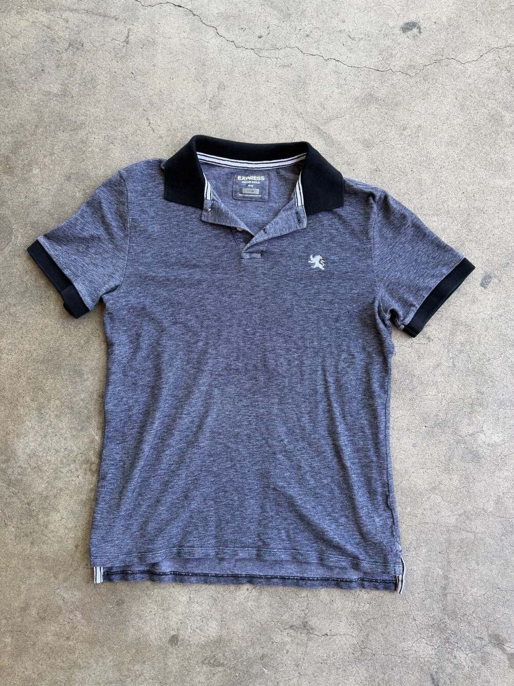 Express Men's Pique Polo Heathered Blue Short Sleeve Fitted Size M